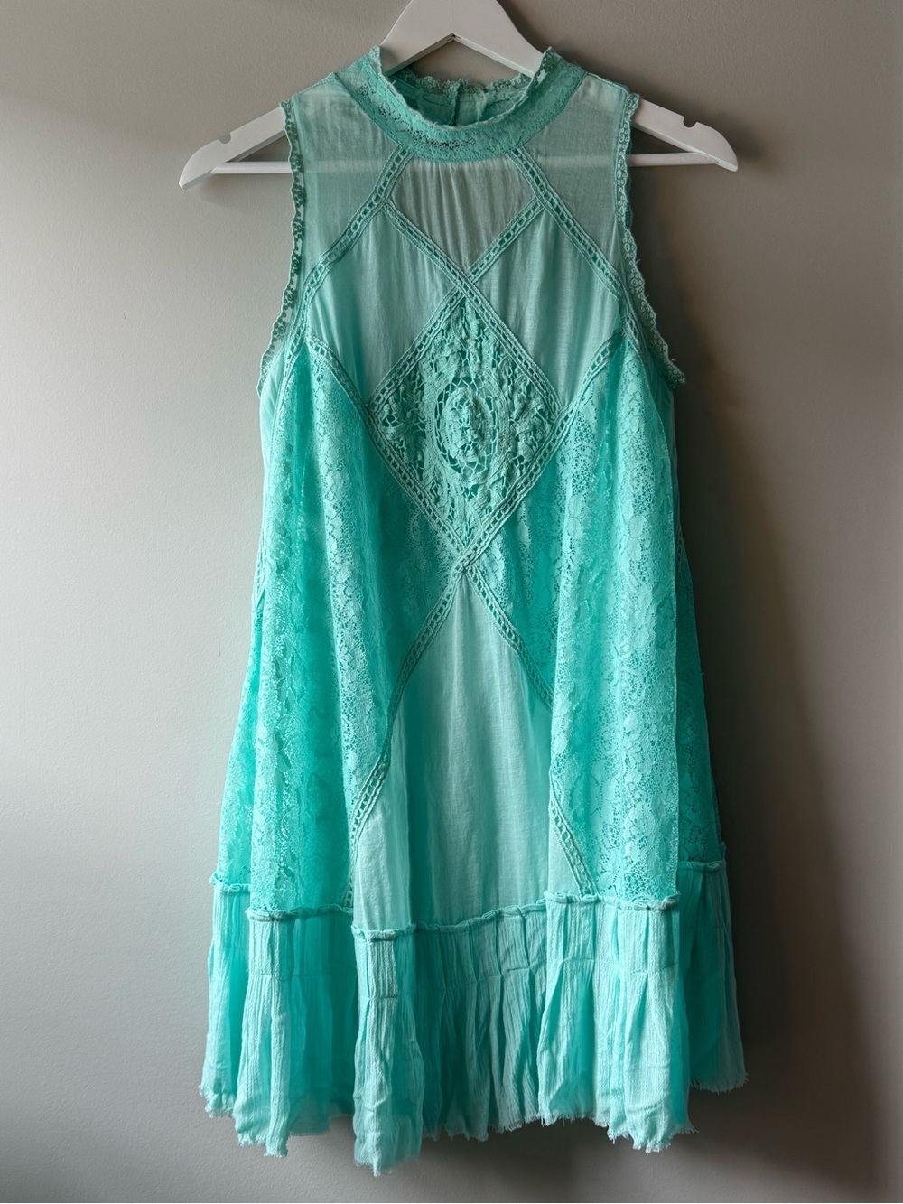 Free People FP One Aqua Lace Boho Babydoll Mini Dress M